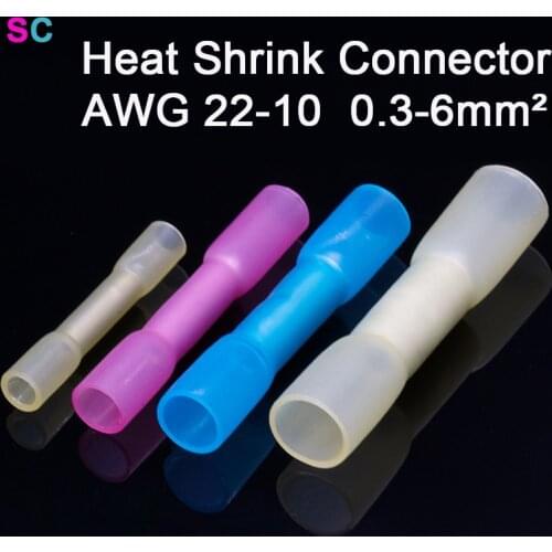 Heat Shrinkable Cable Terminal Tube 20PCS/Bag BHT0.5 BHT1.25 BHT2 BHT5 AWG22-10 Waterproof Butt Crimp Copper Insulated Connector