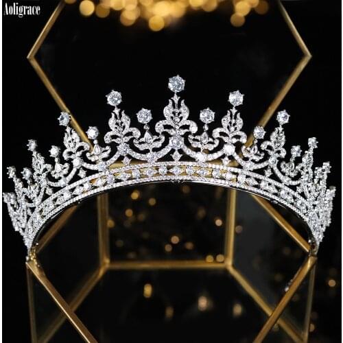 5A Level Full Cubic Zirconia Classic Princess Kate Middleton Queen Style CZ Tiaras Zircon Crowns Wedding Bridal Pageant Diadem