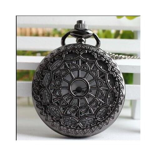 Vintage balck Spider Web Pocket watch with Chain Necklace Pendant Steampunk Hour Antique Necklace PO0547