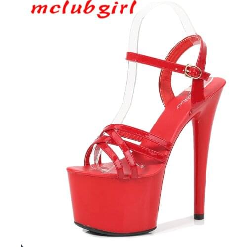 Mclubgirl Patent Leather Sandals Special High Heels Fine Sexy Black Platform Heels Ultra-High Sandals Womens Summer LFD