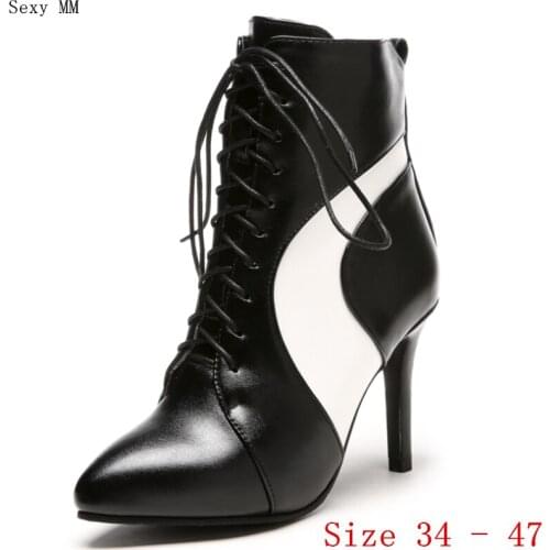 Spring Autumn High Heels Women Ankle Boots High Heel Shoes Woman Short Boots Plus Size 34 - 47