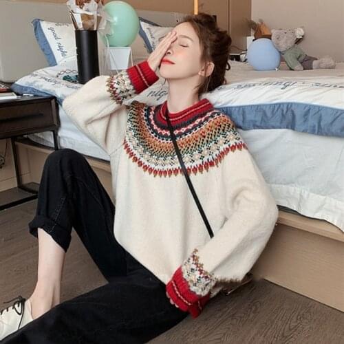 Autumn Korean Version Pullover Knitted Sweater Long Sleeve Round Neck Christmas Women Sweater Plus Size Fashion Sweaters