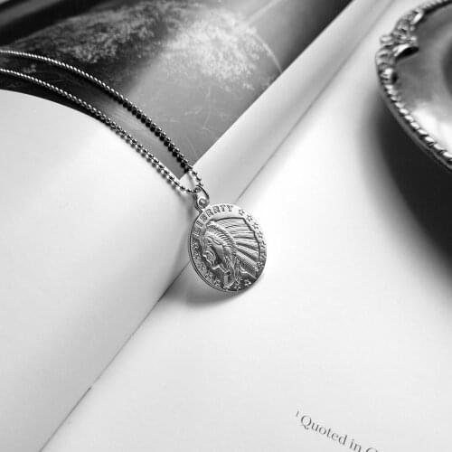 925 Sterling Silver Women Ball Chain Pendant Choker Round Platinum Medal Rome Dollar Coin Necklace For Mother Gift