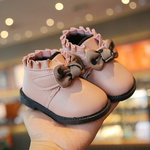 Winter Baby Girl Fashion Boots Kids Plush Velvet Thick Warm Cotton Toddler Shoes Children Waterproof Boots with Bow Ankle Boots