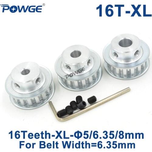 POWGE Inch T type 16 Teeth XL Timing pulley Bore 5/6.35/8mm for width 6.35mm XL Synchronous Belt 16-XL-025 BF gear 16teeth 16T