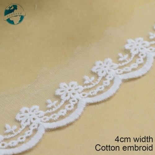 10yards 4cm white lace cotton embroid lace sewing ribbon fabric guipure diy trims warp knitting DIY Garment Accessories#3666
