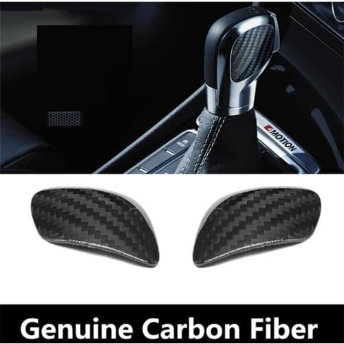 2PCS Car Gear Shift Knob Decoration Genuine Carbon Fiber Cover For Volkswagen CC Polo Golf LAVIDA BORA JETTA BEETLE 2011- 2019