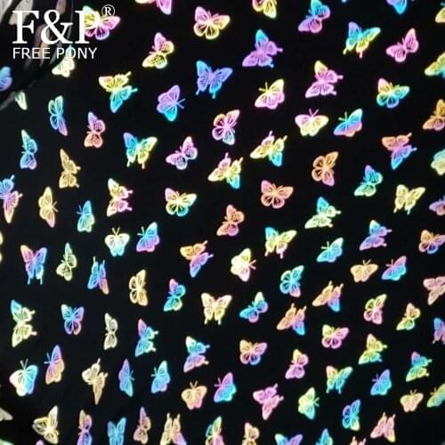 4 Way Stretch Iridescent Rainbow Reflective Butterfly Fabric Hologram Holographic Fabric By the Yards