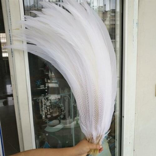 50pcs beautiful natural silver chicken feathers long 26-28 inches / 65-70 cm white feather decoration diy wedding accessories