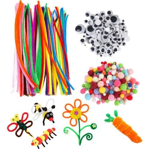 500pcs DIY Activities Pipe Cleaners Ornament Making School Projects Googly Eyes Chenille Kids Art Pompoms Craft Supplies