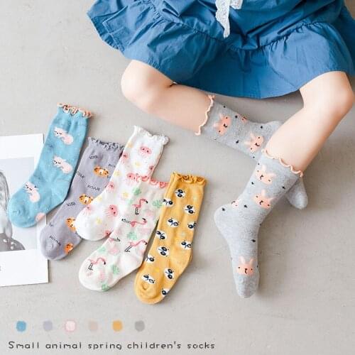 6 Pairs/Lot Baby Girls Socks 2021 New Spring Summer Cartoon Animals Kids Toddler Cotton Socks for 1-8Y Children