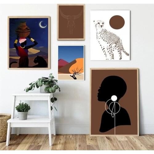 Abstract Night View Leopard Desert Woman Wall Art Canvas Painting Nordic Posters and Prints Wall Pictures for Living Home Decor