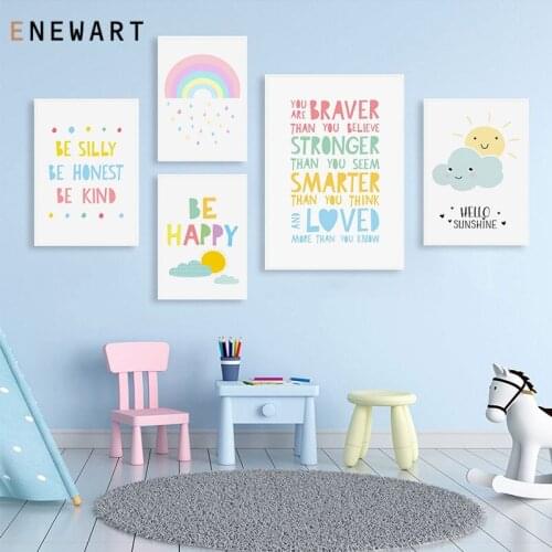 Abstract Rainbow Sun Nursery Quotes Poster Canvas Art Print Minimalist Wall Picture Painting Nordic Kid Baby bedroom Decor