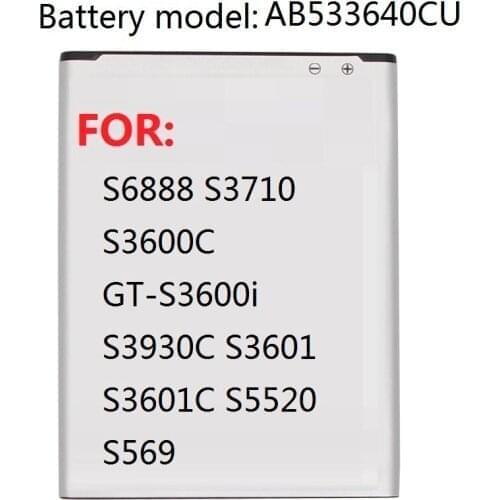 Battery AB533640CC AB533640CU For Samsung S6888 S3710 S3600C GT-S3600i S3930C S3601 S3601C S5520 S569 880mAh