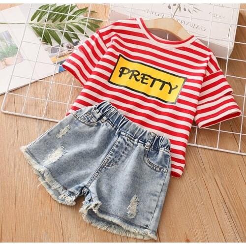 Free shipping 2021 Girls Clothing Set Summer Baby Girls Clothes sets girl printing t-shirt+short girls dresses suit