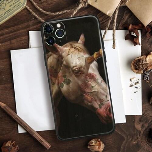 Flower Horse Art Aesthetic Soft Silicone Glass Phone Case Cover Shell For IPhone SE 6 6s 7 8 Plus X XR XS 11 12 Mini Pro Max