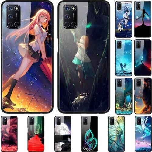 Case For OPPO A52 Back Phone Cover Black Silicone Bumper With Tempered Glass Series 3