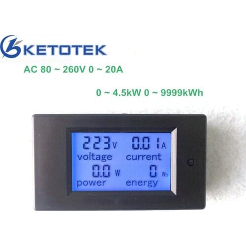 AC 80-260V 20A Digital LCD Display Blue Backlight Voltage Current Power Energy Meter AC Voltmeter Ammeter