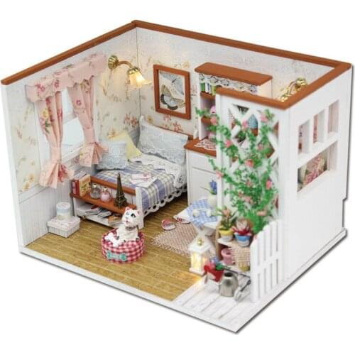 DIY wooden hand-assembled model house with music with light.Children birthday gift.lucky day