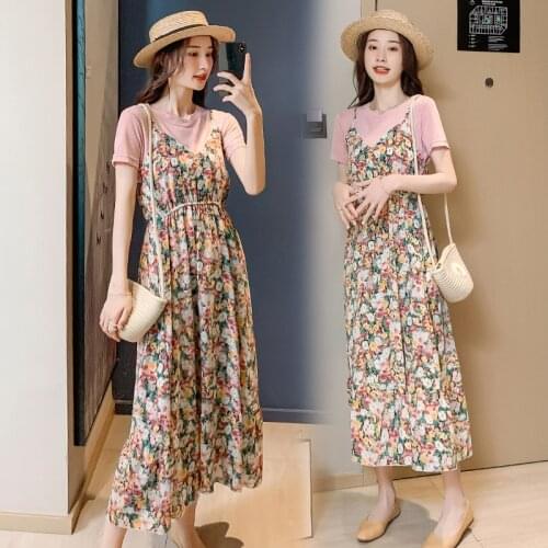 2003# T shirt + Dress Maternity Clothes Loose Stylish Short Sleeves Nursing Dress for Pregnant Women Pregnancy Clothes