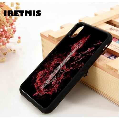 Iretmis 5 5S SE 6 6S phone case cover for iPhone 7 8 plus X Xs 11 Pro Max XR Red Guitar Fire Blaze Musical Instrument Flame