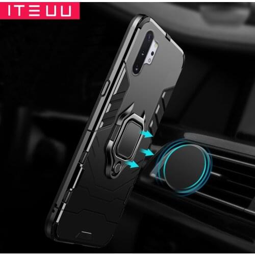 ITEUU Finger Ring Kickstand Armor Case for Samsung Galaxy Note 10 10+ Cases Shockproof Stand Cover for Samsung Note10 Note10Plus