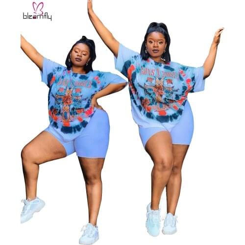 2 Piece Sets Womens Outfits Loose Print Tops And Shorts Two Piece Set Plus Size Casual Short Femme Suits Tracksuit 4XL 3XL
