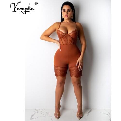 Summer Sexy Lace Deep V Neck tight Jumpsuits Rompers Women bodycon Jumpsuit Short Club Party Bodycon Playsuit 2021 autumn New
