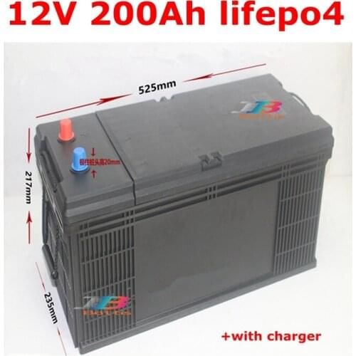 Lifepo4 12V 200AH lithium battery BMS 4S 12.8V 300Ah deep cycle for 1800W inverter EV RV Solar energy storage +20A Charger
