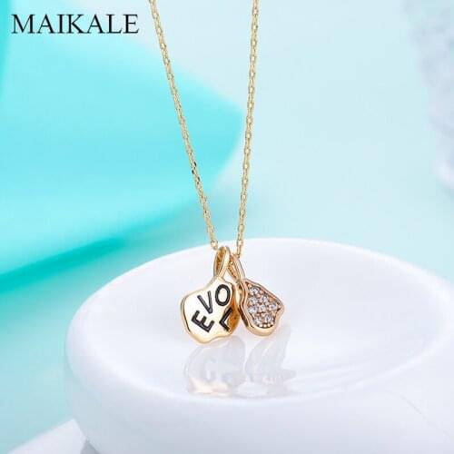 MAIKALE Heart Shaped Zircon Necklace Copper Plated Gold Silver Color No Change Simple Classic Pendant For Women To Friends Gift