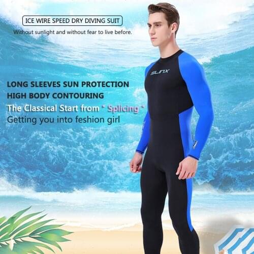 SLINX Men Wetsuit Quick Dry UV Protection Full Body One Piece Diving Suit Back Zip Long Sleeve Wetsuit for Diving Snorkeling