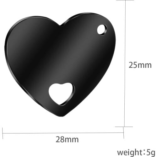 MYLONGINGCHARM 10pcs Black Heart Charms 25x28mm Heart Pendant for Jewelry Black stainless steel Charm