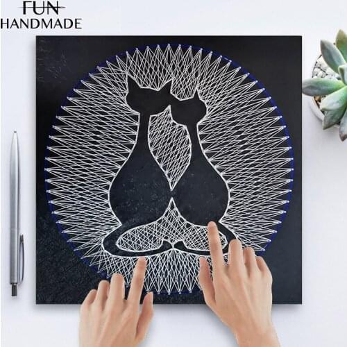 DIY Cats in Love Yarn Painting Nail String Art Kit With Frame Winding Drawing Painting Fashion Wall Decor Lover Gift