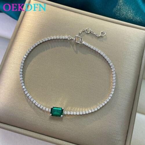 OEKDFN 100% 925 Sterling Silver Bracelet For Women Vintage Emerald Gemstone Wedding Fine Jewelry Anniversary Bracelets Gift