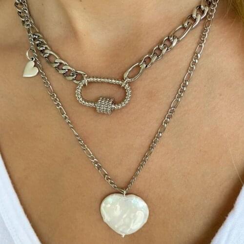 Punk stainless steel chain necklace high quality Cuban chain unique spiral clasp pendant choker mens hip-hop style neck jewelry