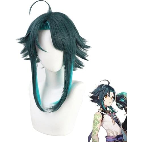 Genshin Impact Xiao Cosplay Wigs Dark Green Short Straight Heat Resistant Synthetic Hair Wig