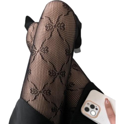 Sexy Stay Up Thigh High Tights Fishnet Mesh Skull Leopard Rose Bowknot Print Punk Stretch Pantyhose for Women Accessories