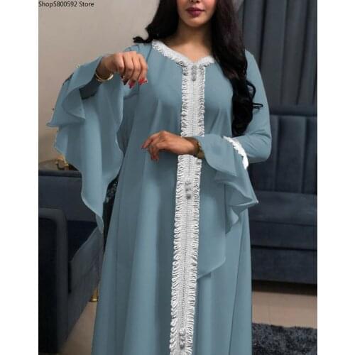 Eid Ramadan Abaya Jalabiya Maxi Dress for Women Modest Long Flare Sleeve Muslim Loose Dress Islam Dubai Turkey Moroccan Kaftan
