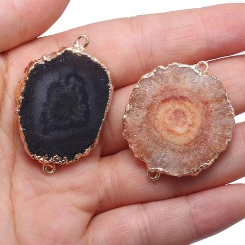 Natural Stone Round shape Double hole connector Necklace Pendant for Jewelry Making DIY Bracelet Necklaces Accessories
