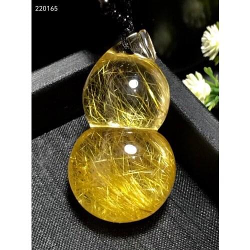 Top Natural Gold Rutilated Quartz Gourd Pendant 41.22.19mm Gemstone Brazil Waelthy Women Men Jewelry Genuine AAAAAA