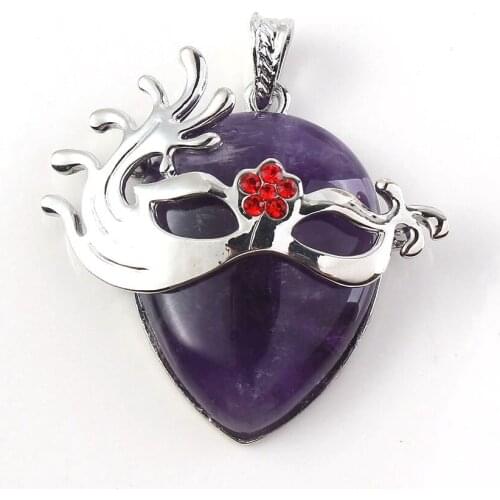 FYSL Silver Plated Mask Water Drop Amethysts Stone Pendant for Party Gift Opalite Opal Jewelry