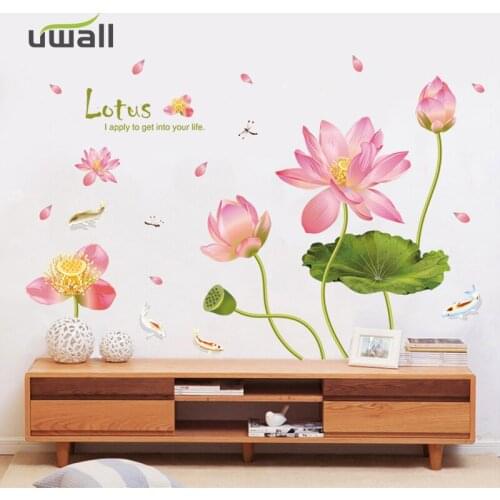 PVC Chinese Style Lotus Wall Stickers Home Decor Living Room Bedroom Background Wall Decoration Self Adhesive Room Decor Sticker