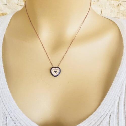 Evil Eye Heart 925 Sterling Silver Necklace Women Girls Gift Jewelry Accessories Fashion Handmade Elegant Chain
