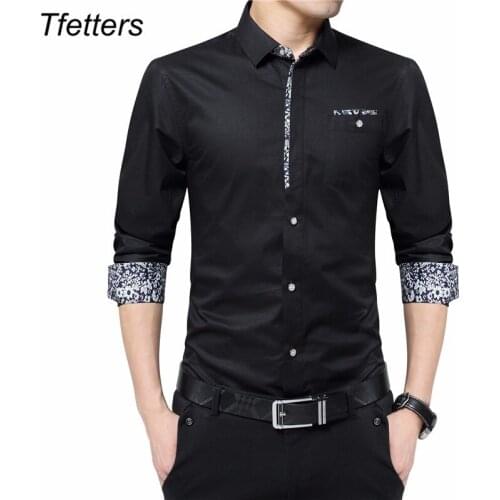 TFETTERS Plus Size 5XL Luxury Brand Men Shirts Non-ironing Long Sleeve Shirt Turn Down Collar Slim Shirt Mens Designer Clothes