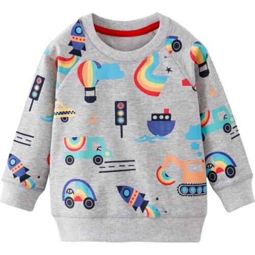 100% Cotton Boys Sweatshirts for Autumn Winter Children Clothes Cartoon Rockets Printed Cute Kids Tops Long Sleeve Toddler Shirt