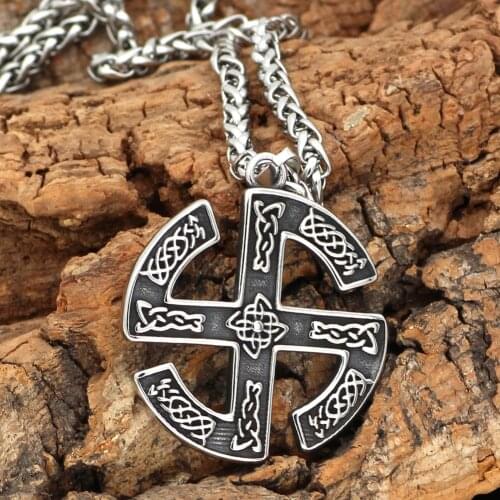 Vintage Viking Necklace Norwegian Nordic Mythology Slavic Symbol Rune Pendant Necklace Titanium Steel Male Punk Hip Hop Jewelry