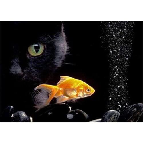 Lovely Cats Fish Boat 5D Diy Diamond Painting Rhinestone Diamond Embroidery Mosaic Cross Stitch Kit Wall Artwork Home Decoration