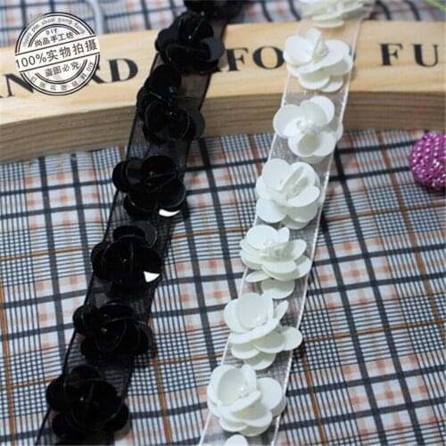 3Yards High-End Lace Patch Clothing Headdress Shoes Manual DIY Nail Bead Flower Applique Sequins Voile Lace Fabric Decoration