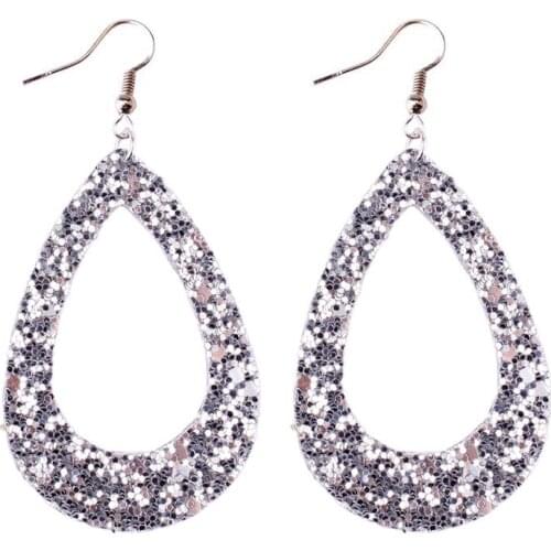 Cutout Glitter Teardrop Leather Earrings for Women Colorful Teardrop Hollow PU Leather Drop Earrings for Woman Jewelry
