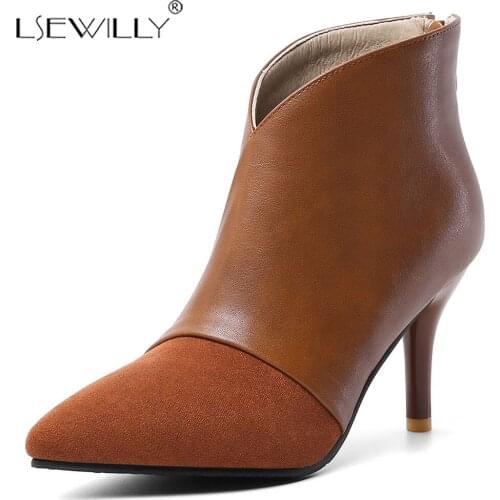 Lsewilly womens Size 32-46 Dropship Elegant Boots Woman Shoes Pointed Toe Thin High Heels Ankle Boots Women Shoes Woman K124